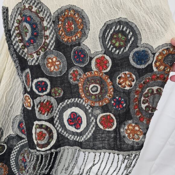Tolani Hand Embroidered Wool Scarf 74x27" - Picture 7 of 10